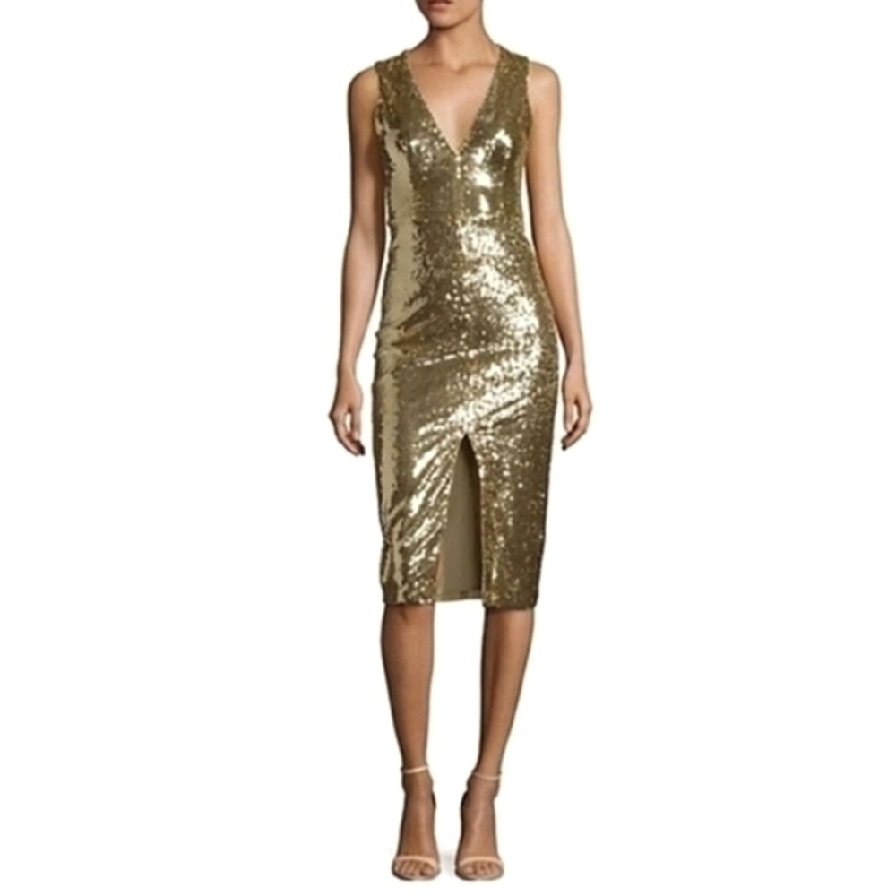 ALICE AND OLIVIA GOLD SEQUINED‎ LEORA DRESS 0 NWT